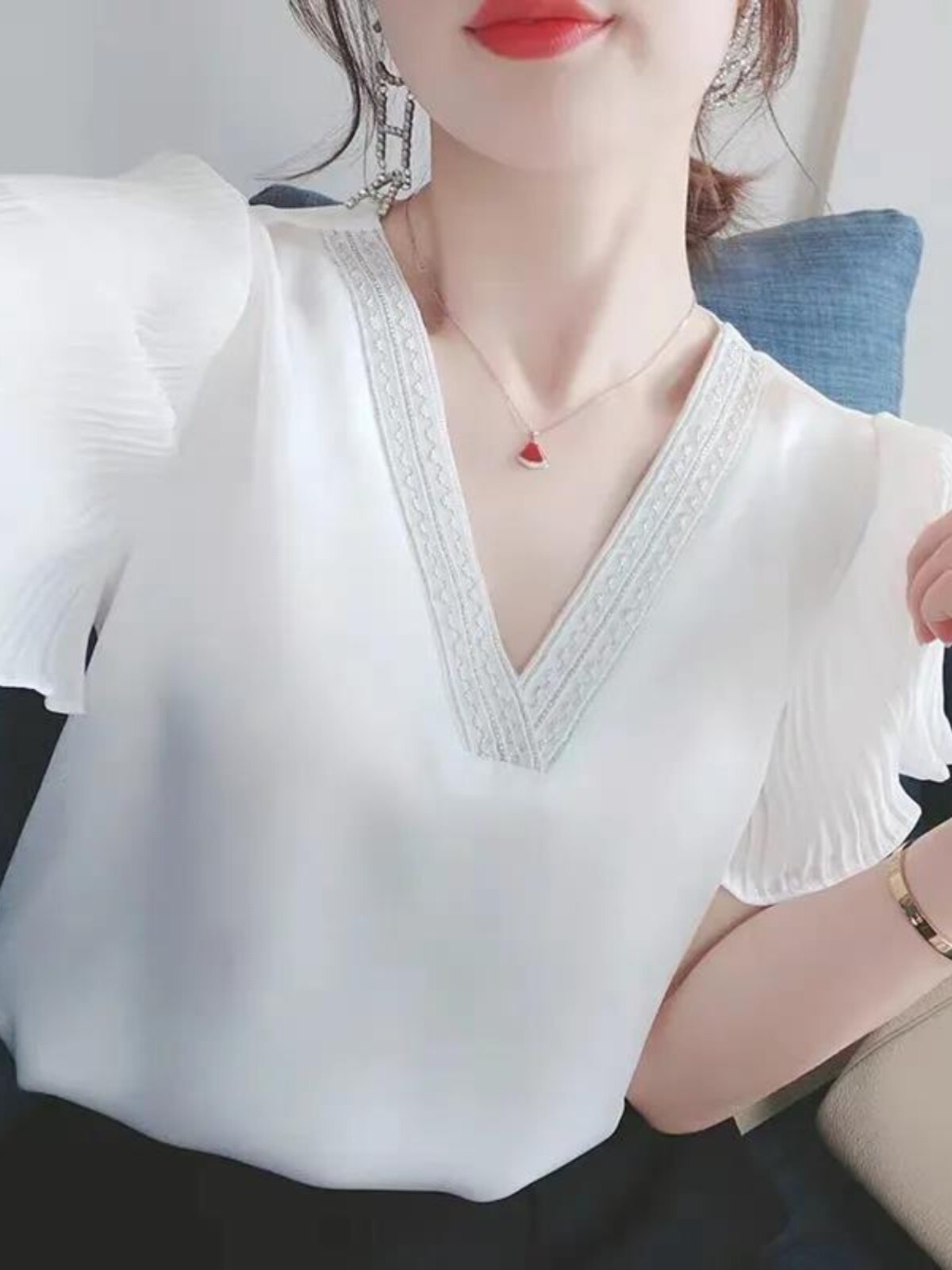 SUMMER CHIFFON SHIRT WOMENS SHORT SLEEVE 2024 NEW FASHION SHIRT LOOSE LARGE SIZE FAT MM FOREIGN SHIRT WHITE TOP