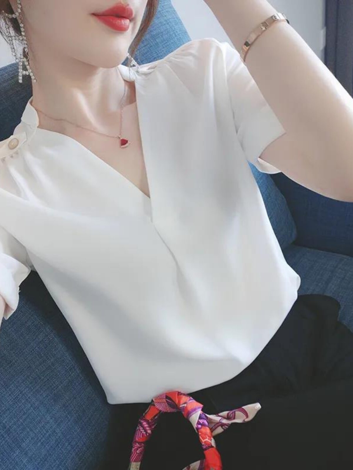 CHIFFON SHIRT WOMENS SUMMER DRESS 2024 NEW HIGH-END SHORT SLEEVE PLUS SIZE FAT MM TOP FASHION SHIRT FOREIGN STYLE SHIRT