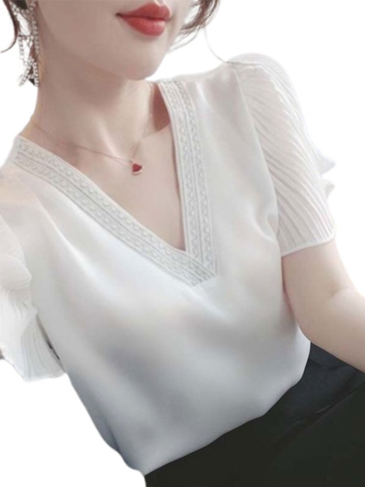 SUMMER CHIFFON SHIRT WOMENS SHORT SLEEVE 2024 NEW FASHION SHIRT LOOSE LARGE SIZE FAT MM FOREIGN SHIRT WHITE TOP