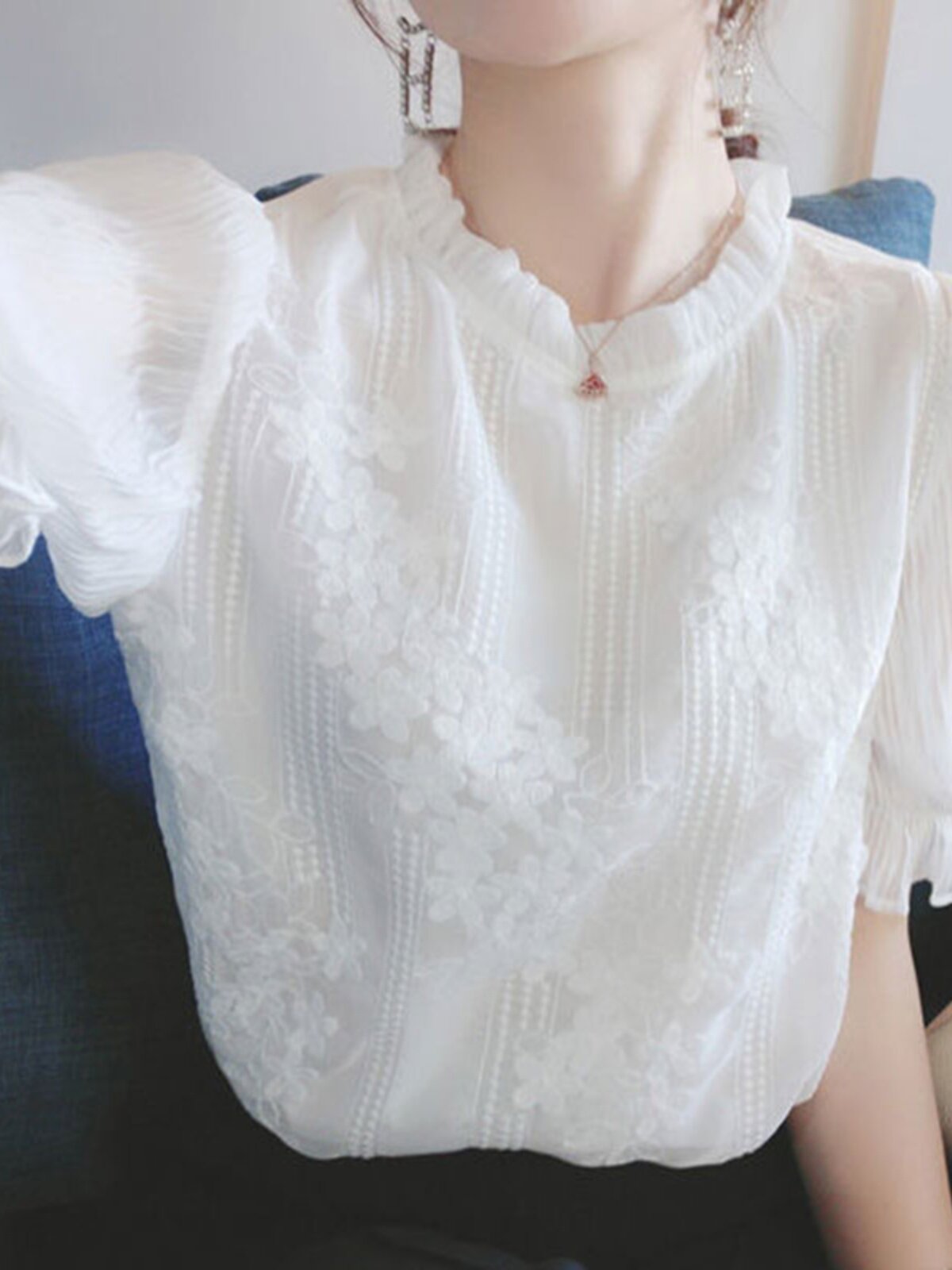 CHIFFON SHIRT WOMENS SHORT SLEEVE SUMMER 2024 NEW FASHION VERSATILE SHIRT FOREIGN STYLE SMALL SHIRT PLUS SIZE FAT MM TOP