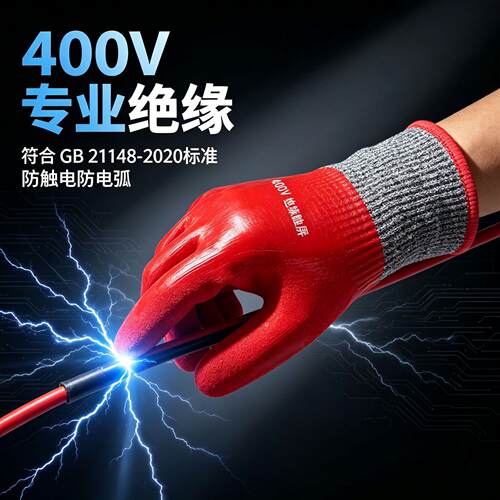 400V电工绝缘手套低压维修防割防触电耐磨耐用带电作业配电室专用