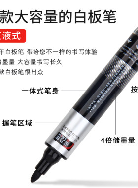 金万年0602B直液式白板笔按压式大容量白板笔速干易擦教学培训可擦黑笔 白班笔白板专用笔 教师用儿童可擦笔