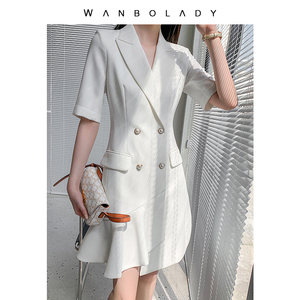 白色西装连衣裙女秋季气质洋气高级感裙子显瘦职业装主持人工作服