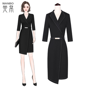 高端职业连衣裙女气质时尚ol正装珠宝店工装大码美容院工作服春秋