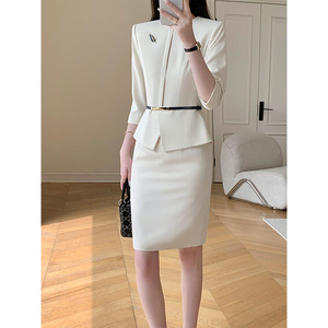 赫本风假两件连衣裙春季薄款高端气质通勤商务职业装美容院工作服