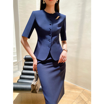 五分袖圆领西装套装女神范职业夏