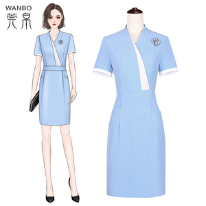 空姐制服高端职业连衣裙女夏季薄款短袖酒店美容院工作服迎宾工装
