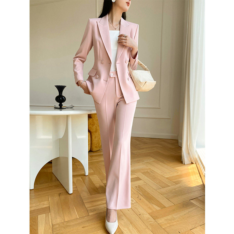 减龄粉色西装外套女微喇裤职业套装秋季设计感时尚通勤主播工作服,女装/女士精品,西装,淘宝优惠券,粉丝福利购,淘宝优惠卷