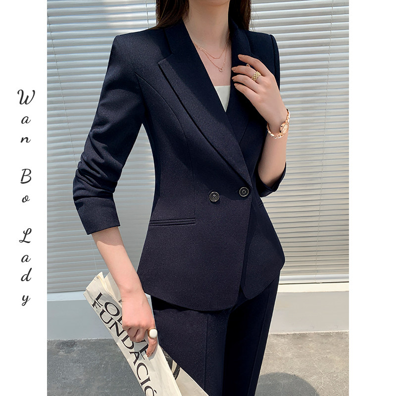 藏青色西装套装女春秋2026新款两件套高级感御姐炸街休闲职业正装