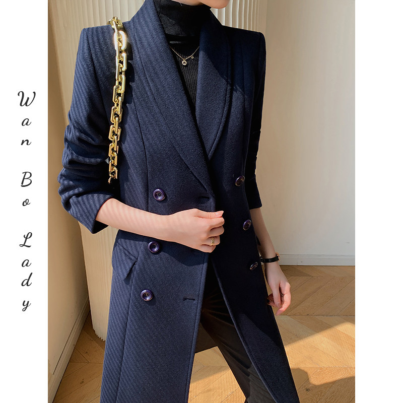 职业毛呢大衣女秋冬小香风正肩