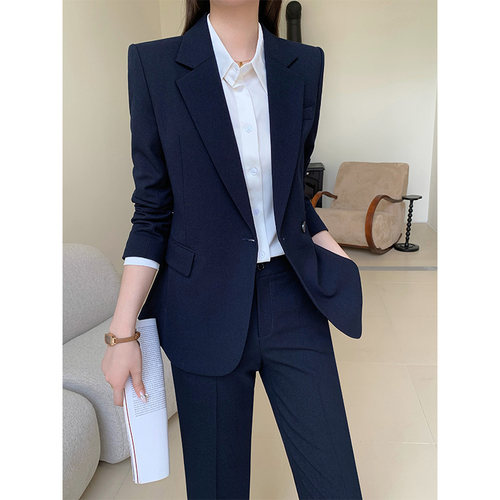 大牌西装套装女春秋高端藏蓝西服