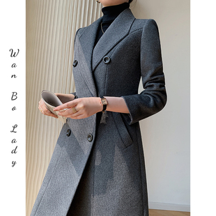灰色毛呢外套女冬中长款加棉加厚职业呢子大衣4S店工作服2025新款