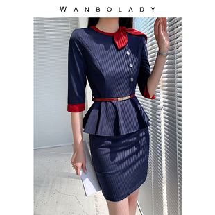 高级感连衣裙女春气质显瘦简约通勤荷叶边裙职业装 前台接待工作服