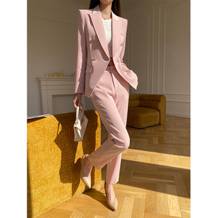 公务员面试西装套装女春2026新款气质女神范高端职业正装粉色西服