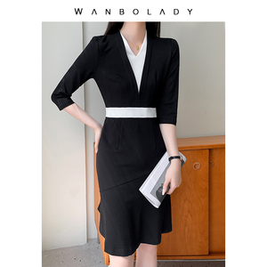春秋职业连衣裙女时尚气质修身显瘦包裙小个子通勤酒店经理职业装
