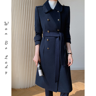 显白显瘦职业羊毛呢大衣女冬中长款 高端呢子外套银行珠宝店工作服