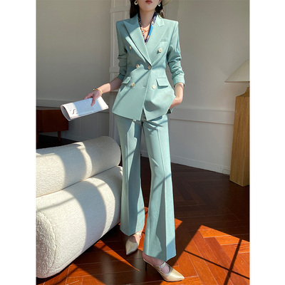绿色西装套装女新款职业通勤简约