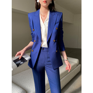 宝蓝色西装 气质面试职业女装 套装 喇叭裤 高级感休闲 女神范秋季 新款