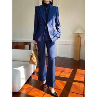 精致春季加厚西装套装女微喇裤气质职业女装主持公务员面试工作服