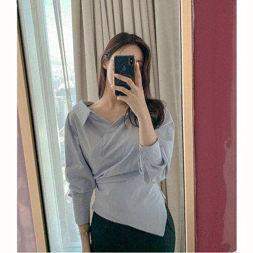 设计感小众不规则短款衬衫女