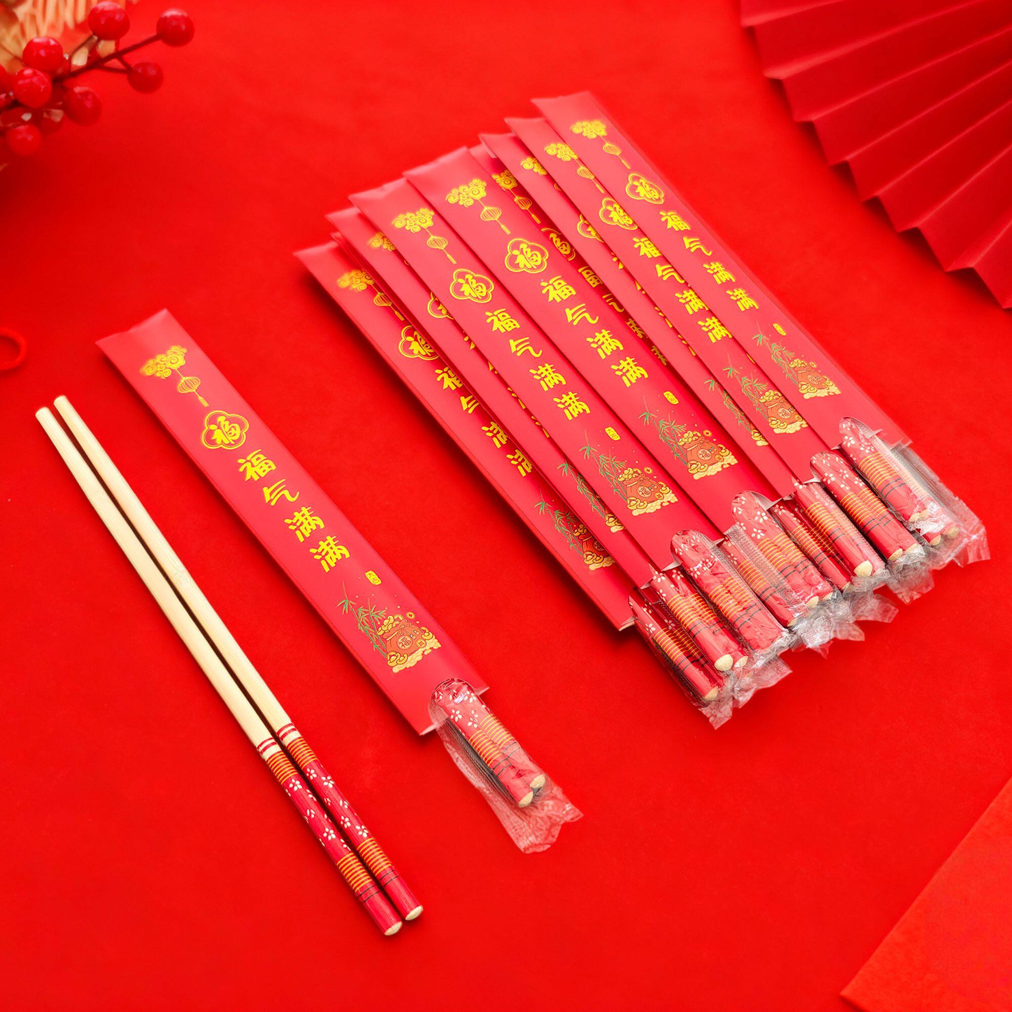 2026新年款竹筷子一次性喜庆筷子马年新款筷子加长加粗家用纸套款图片
