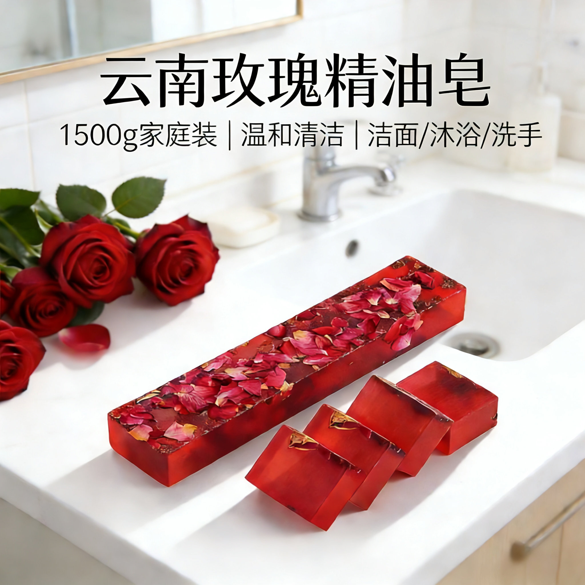 云南3斤高原玫瑰鲜花精油手工香皂男女洁面沐浴洁手洗脸长条留香