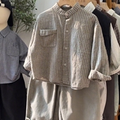 开衫 复古竖条纹衬衣宝宝洋气长袖 上衣 男女童2025春秋新款 儿童衬衫