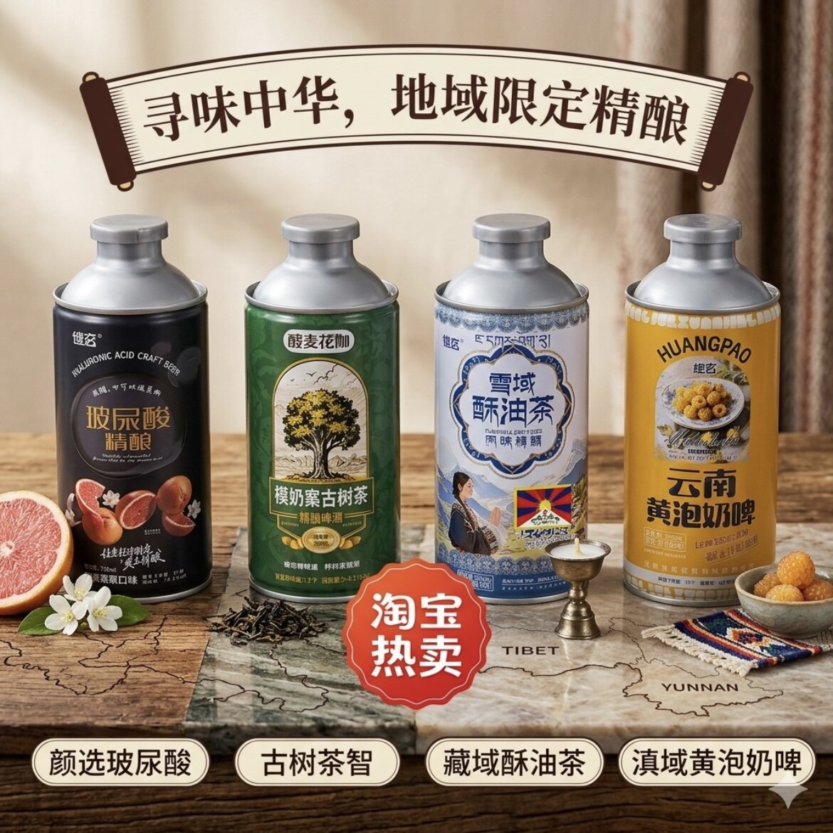 新品上市云南大理乳扇古树黄泡酥油茶玻尿酸见手青精酿750ml微醺