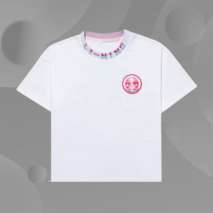李宁正品童装女童阔版横机领棉质短袖T恤时尚潮流休闲上衣YHSQ038