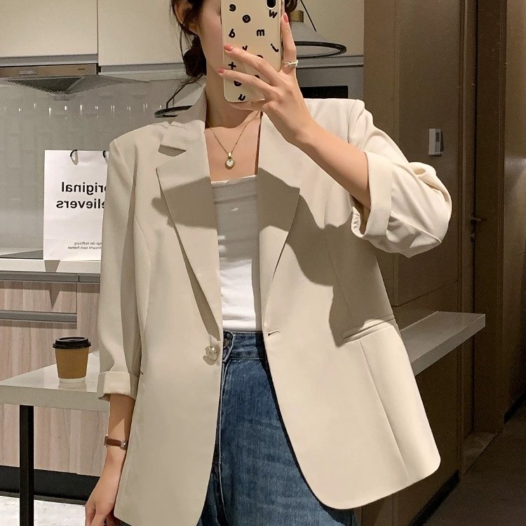 米色西装外套女小个子短款2025春夏季新款韩版高级感七分袖薄西服