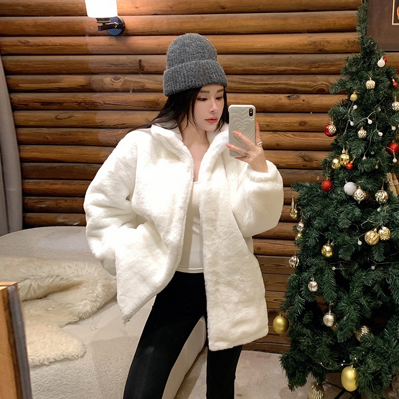 实拍冬季新款仿獭兔毛外套女宽松显瘦百搭毛绒环保兔毛皮草外套