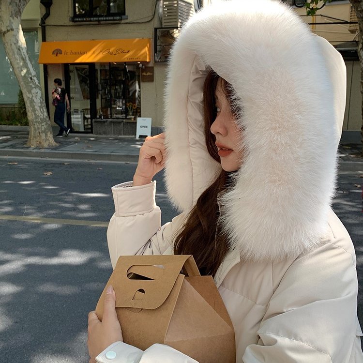 白鸭绒羽绒服女冬季2025年新款时尚爆款狐狸大毛领加厚过膝外套