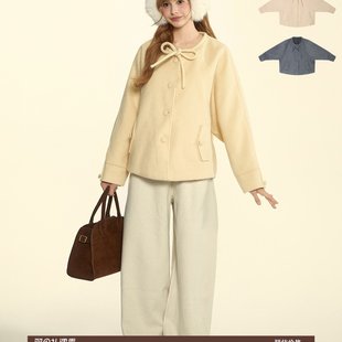 大衣蝴蝶结保暖毛呢外套女 减龄中长款 NEW EMPIRE25冬设计小众时尚