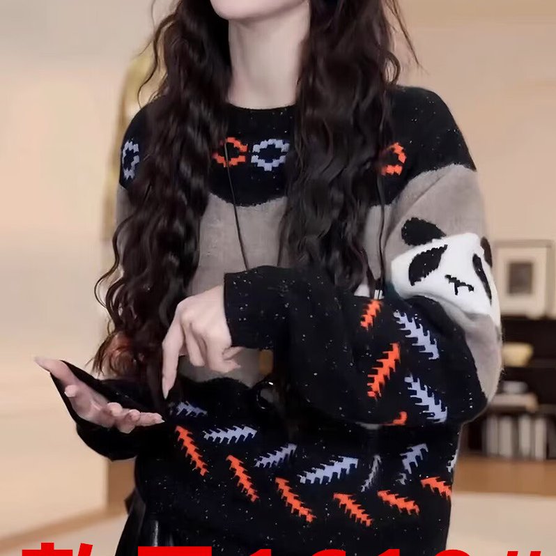 费尔岛毛衫黑色毛衣女秋冬2025新款韩系慵懒高级感宽松针织衫上衣