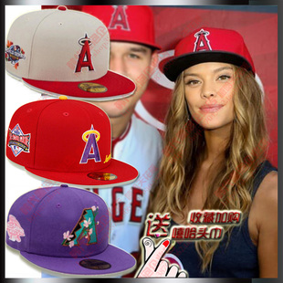 帽子红色洛杉矶天使队平沿帽hiphop潮男女封口板帽不可调节棒球帽
