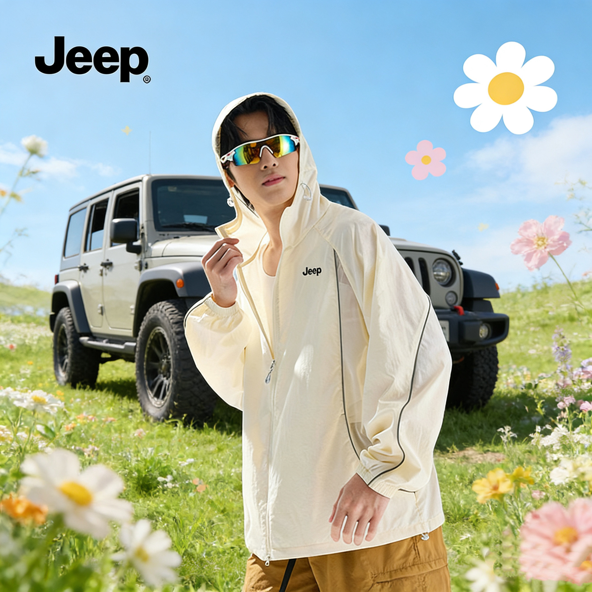 JEEP吉普男女防晒衣透气速干户外休闲登山防紫外线连帽外套夏季款
