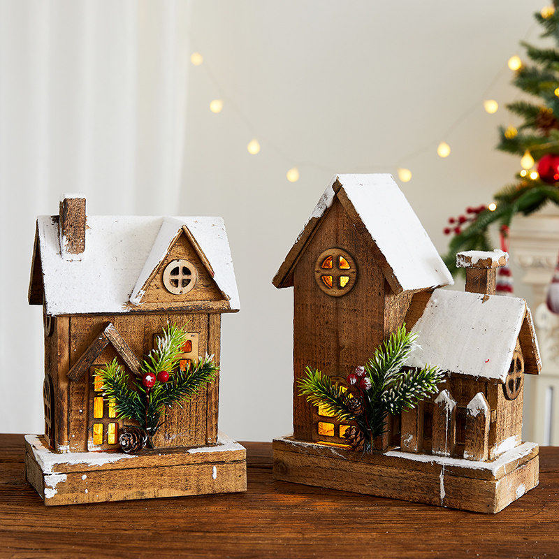 圣诞节装饰品发光小木屋雪房子圣诞树桌面柜台摆件场景布置