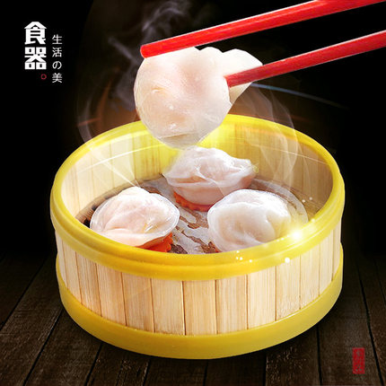 手工竹蒸笼竹笼屉竹制塑料包边蒸笼小蒸笼商用胶边早茶蒸点胶边笼