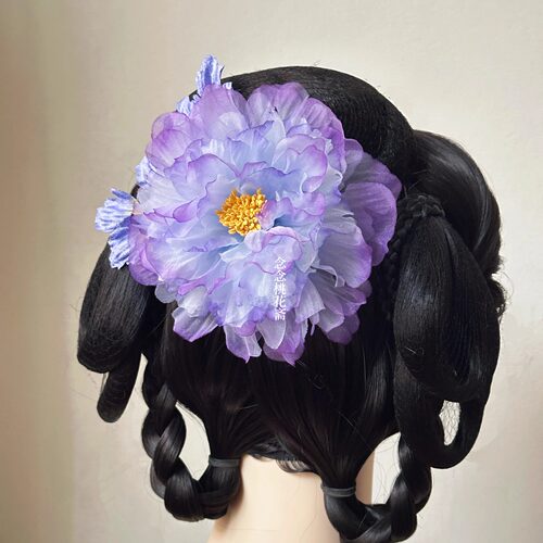 仿真丝烫花唐风牡丹发夹绢花头饰
