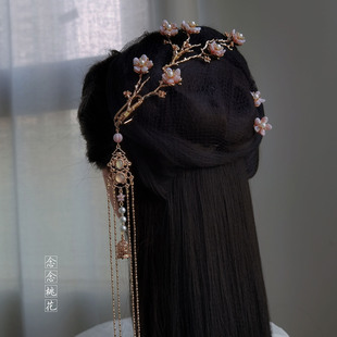 桃花醉花枝发簪琉璃发钗葫芦长流苏原创古风汉服发饰影视造型饰品