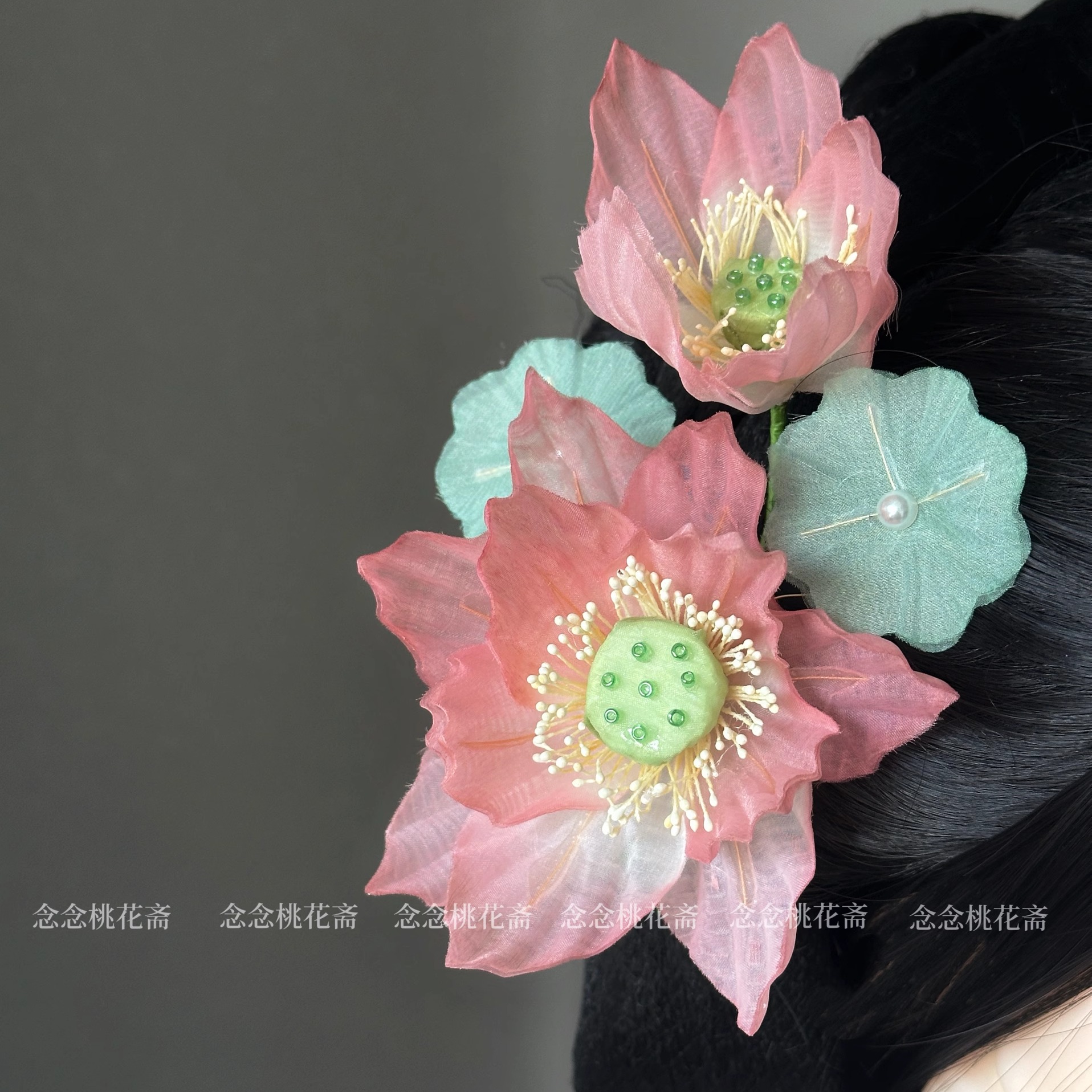 夏日荷花汉服头饰仙气烫花发夹女