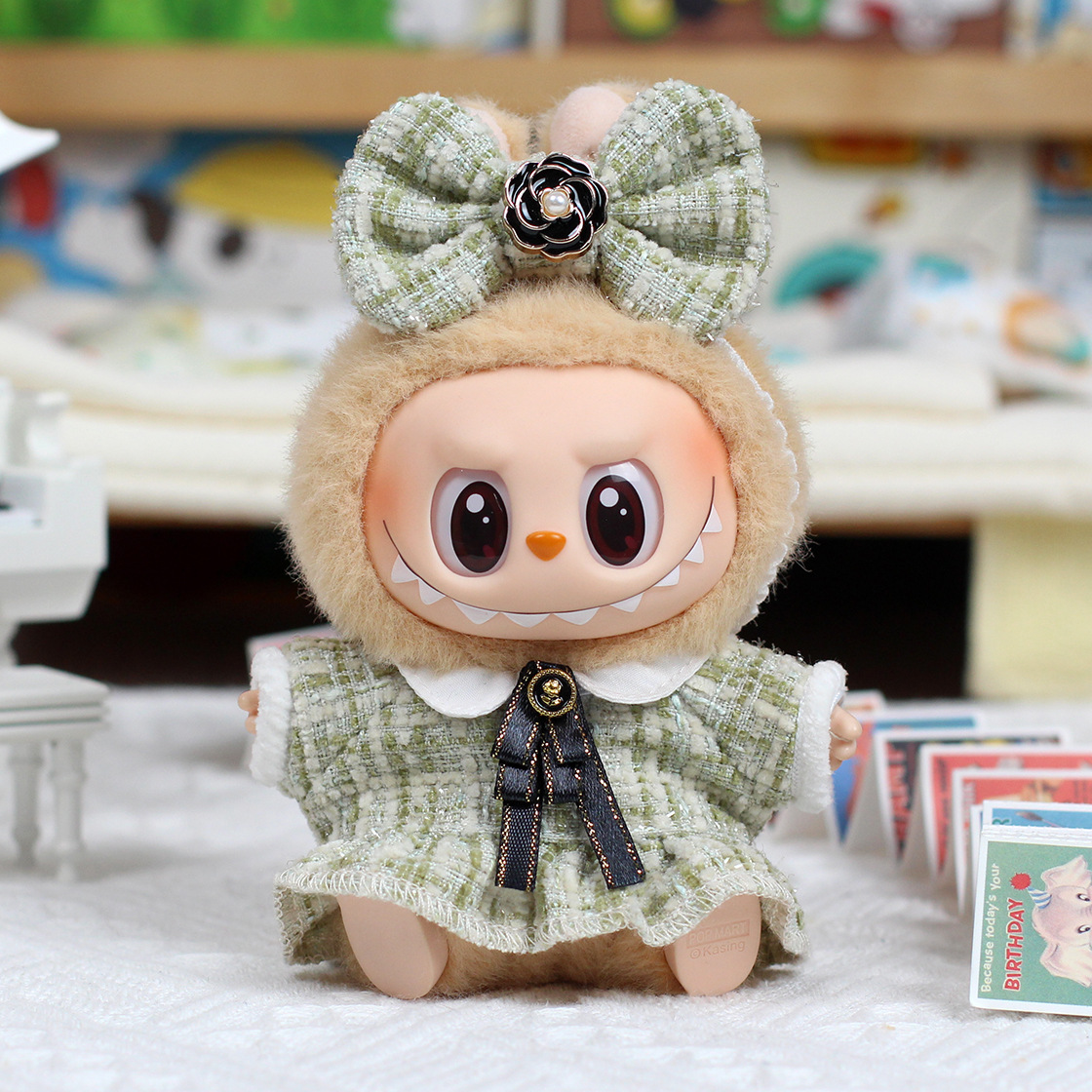 仅衣服】二代盲盒拉布布娃衣搪胶挂件labubu坐坐派对公仔衣服小香