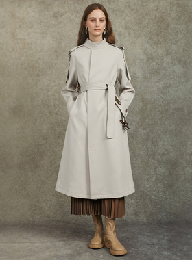 Famecoco设计师款职场通勤立领长款风衣长期主义高级感FAC6AT001