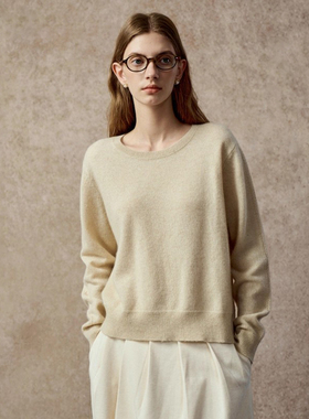 Famecoco百搭宽松圆领针织衫基础款柔软羊绒毛衫FAC8DB013