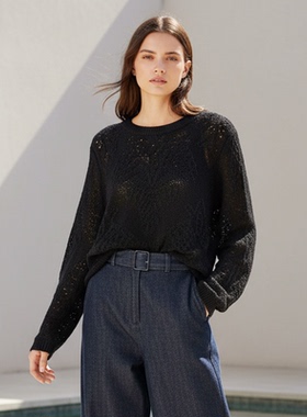 Famecoco范可儿文艺镂空设计感毛衫休闲宽松套头上衣FAD8DB126