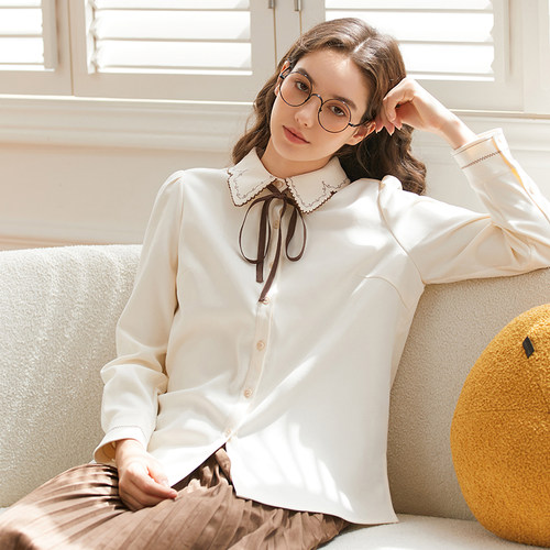 优雅正肩小众长袖衬衫