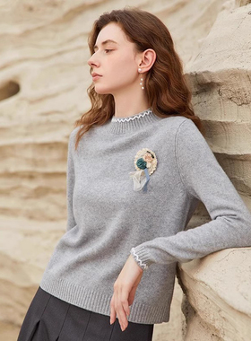 Famecoco范可儿气质圆领羊毛针织衫百搭半高领打底衫FAB8DC018