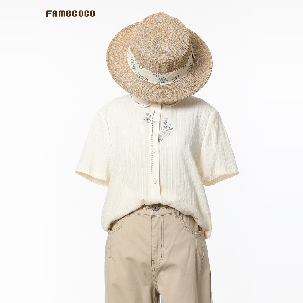 FAMECOCO经典款全棉正肩绣花衬衫