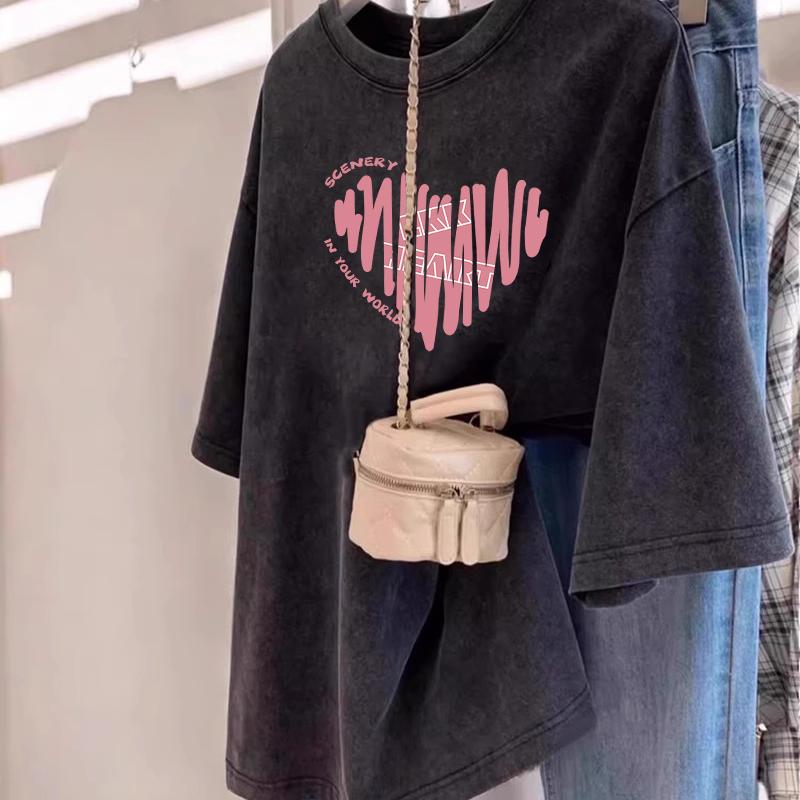 大码hiphop美式做旧t恤女纯棉潮