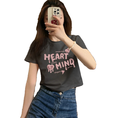 2024夏季新款深灰色正肩短袖t恤